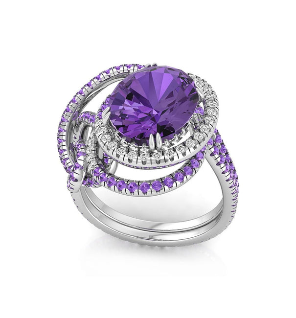 Purple Oval Cut CZ Gemstone Double Band Unique Cocktail Party Wear Ring For Women