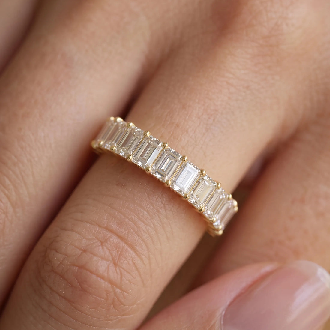 OctaPearl Emerald Cut Lab Grown Diamond Full Eternity Wedding Band