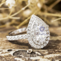 Pear Cut Moissanite Double Halo Wedding Anniversary Gift Ring (1 4/9 TCW)