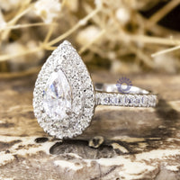 Pear Cut Moissanite Double Halo Wedding Anniversary Gift Ring (1 4/9 TCW)