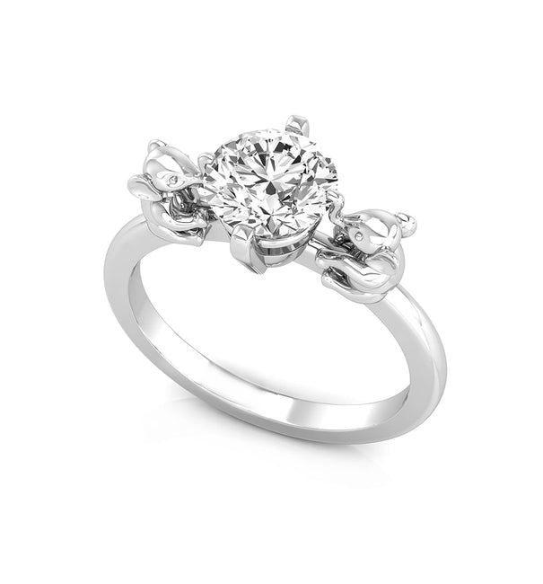 Round Moissanite Elephant Inspired Solitaire Birthday Gift Ring For Child