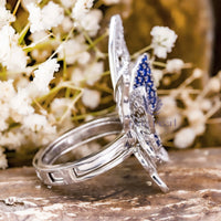 Blue Sapphire & Red Round Cut CZ Stone Cocktail Enhancer Party Wear Butterfly Ring Set