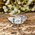 Round With Green Baguette Cut CZ Stone Art Deco Vintage Wedding Ring