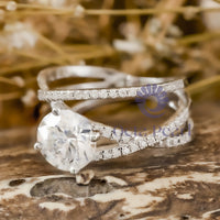 Round Cut Moissanite Criss Cross Shank Wedding Women's Ring