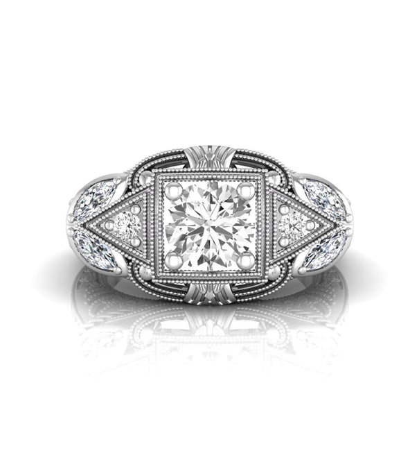 Round & Marquise CZ Stone Openwork Art Deco Ring