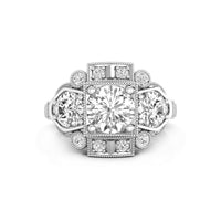 Round Cut Moissanite Art Deco Vintage Filigree Style Ring