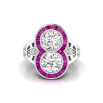 Old European Cut & Pink Baguette CZ Stone Bezel Set Two Stone Art Deco Ring