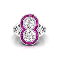 Old European Cut & Pink Baguette CZ Stone Bezel Set Two Stone Art Deco Ring