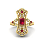 Orange Emerald Cut CZ Stone Floral & Leaf Inspire Vintage Edwardian Wedding Ring