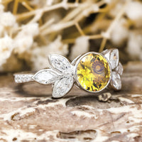 Yellow Flower Ring With Marquise CZ Stone