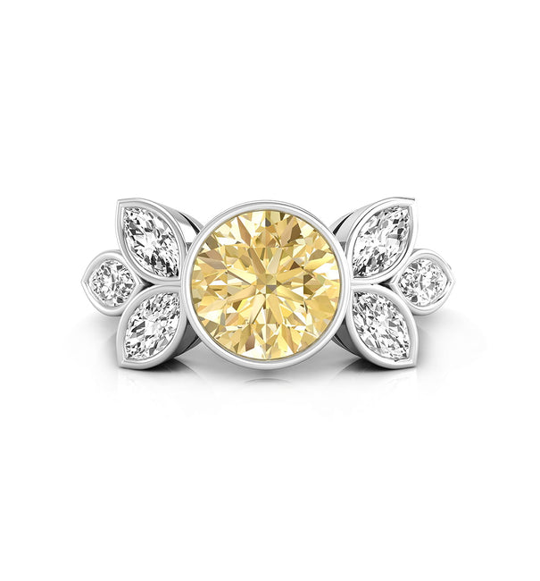 Yellow Flower Ring With Marquise CZ Stone