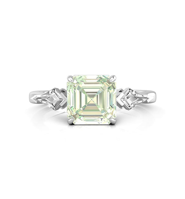 Classic Asscher With Fancy Cut CZ Three Stone Engagement Ring For Bridal