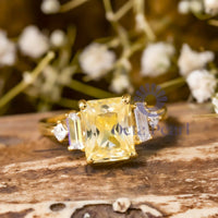 Yellow Radiant & Baguette-Princess Cut CZ Five Stone Wedding Ring