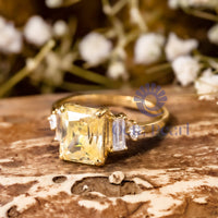 Yellow Radiant & Baguette-Princess Cut CZ Five Stone Wedding Ring