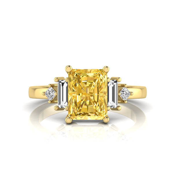 Yellow Radiant & Baguette-Princess Cut CZ Five Stone Wedding Ring