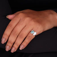 Two Stone Toi Et Moi Engagement Ring – White Pear & Green Radiant Moissanite Wedding Ring