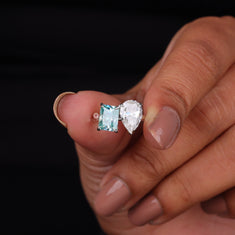 White Pear & Green Radiant Moissanite Toi Et Moi Engagement Ring - alternate view