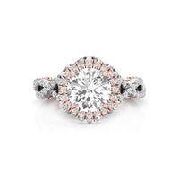 Round Cut Moissanite Halo Twisted Shank Milgrain Anniversary Gift Ring