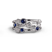 Blue Sapphire Color CZ & White CZ Multi Band Stack Ring