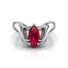 1 CT Garnet Marquise Cut CZ Ring with Hand‑Holding Design | 925 Sterling Silver | US 11