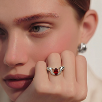 1 CT Garnet Marquise Cut CZ Ring with Hand‑Holding Design | 925 Sterling Silver | US 11