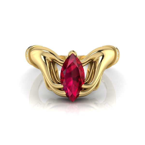 1 CT Garnet Marquise Cut CZ Ring with Hand‑Holding Design | 925 Sterling Silver | US 11