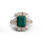 Green Emerald Cut CZ Stone Engagement Ring – 14K Yellow Gold Wedding Ring