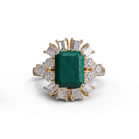 Green Emerald Cut CZ Stone Engagement Ring – 14K Yellow Gold Wedding Ring