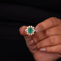 Green Emerald Cut CZ Stone Engagement Ring – 14K Yellow Gold Wedding Ring