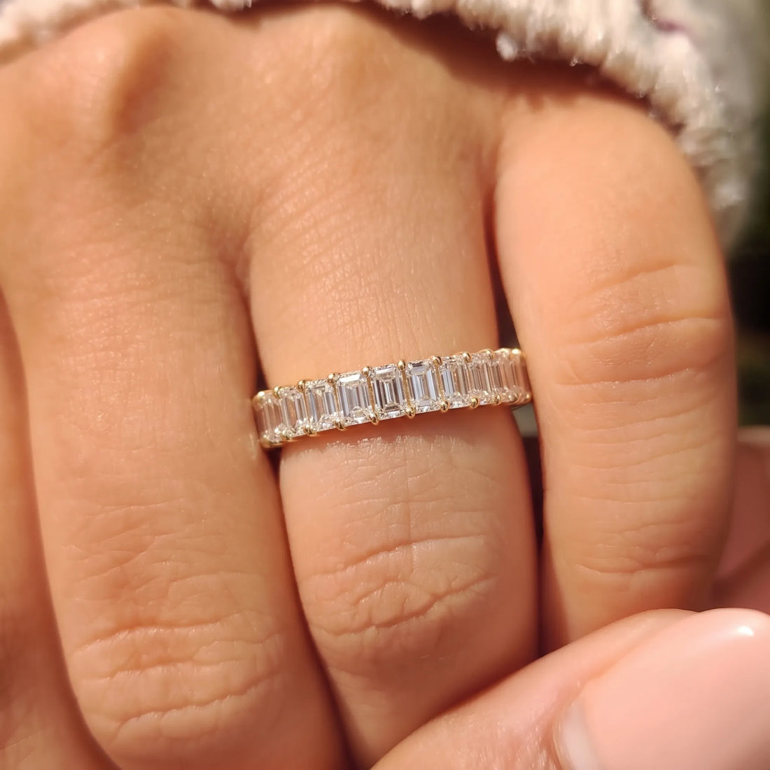OctaPearl Emerald Cut Lab Grown Diamond Stackable Half Eternity Wedding Band