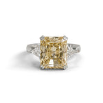 Diamond ring with a yellow gemstone on a white background, Yellow Radiant & White Triangle CZ Three Stone Ring – Elegant Statement Cocktail Ring for Women