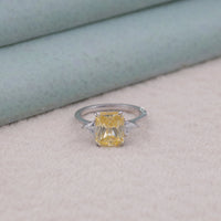 Ring with a yellow gemstone on a light background, Yellow CZ Anniversary Ring, Bold Three Stone Ring