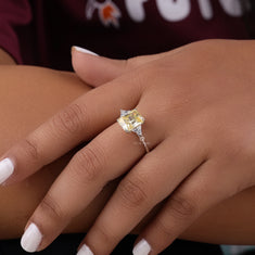 Yellow Radiant & White Triangle CZ Gemstone Three Stone Ring - alternate view