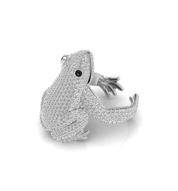 White CZ Stone Pave Setting Frog Ring For Party Wear