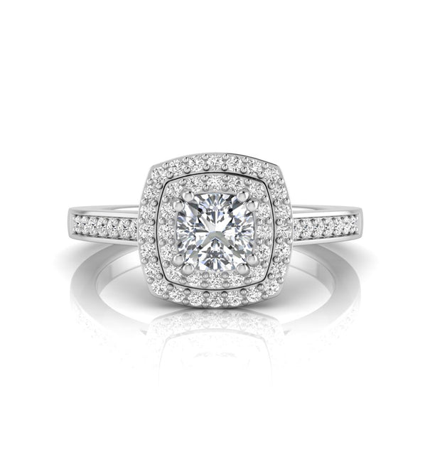 Cushion Moissanite Double Halo Engagement Ring