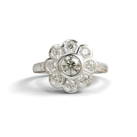 Round Moissanite Vintage Style Floral Cluster Engagement Ring