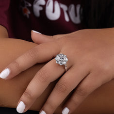 Round Moissanite Vintage Style Floral Cluster Engagement Ring - alternate view