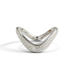 Silver ring with diamond accents on a white background,V Shaped CZ Diamond Enhancer Band – Chevron Curved Wedding Ring for Women