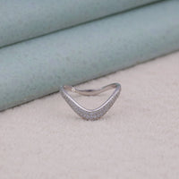 Silver ring with small stones on a light background, CZ Diamond Guard Ring, Minimalist Chevron Ring