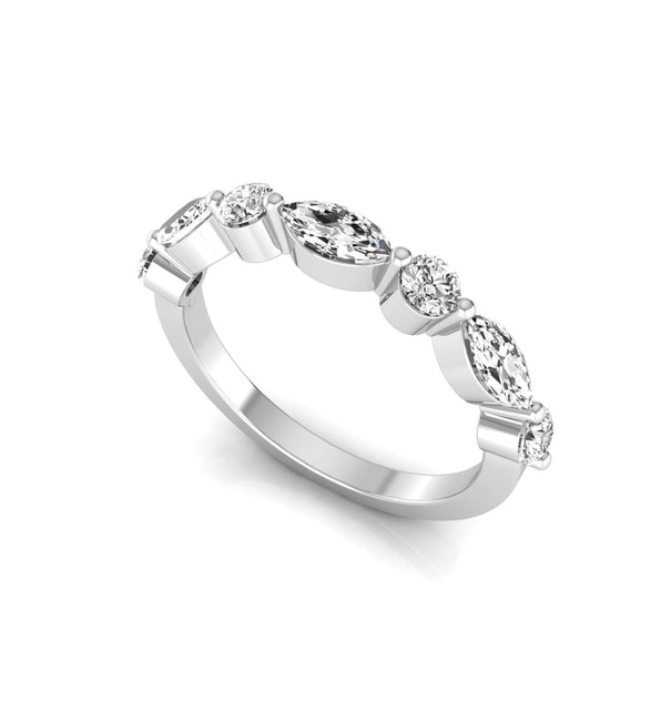 Single Prong Half Eternity Band with Marquise Cut CZ Stone