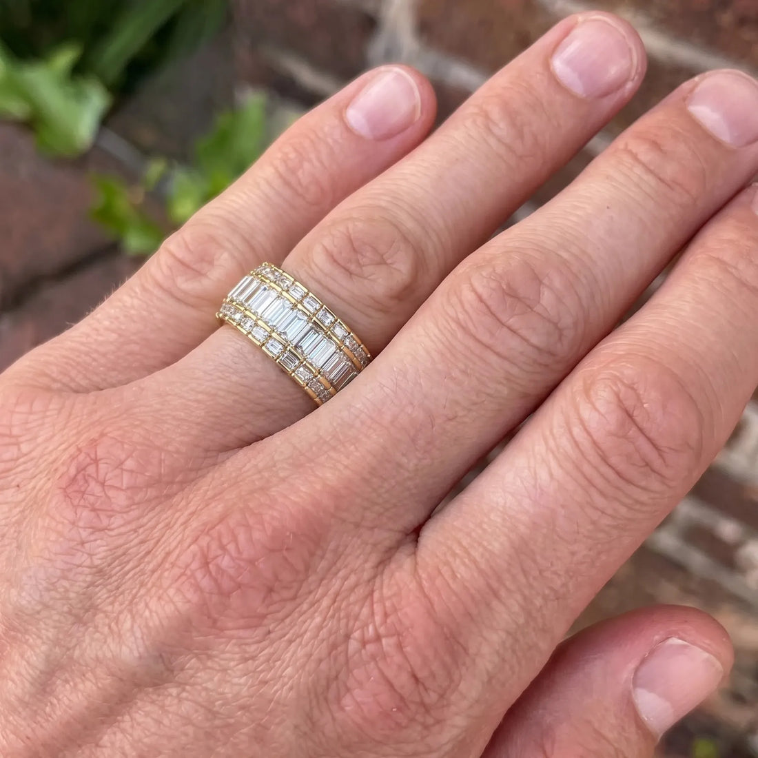 OctaPearl Baguette Cut Three Row Lab Grown Diamond Men's Full Eternity Wedding Band