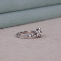 Silver ring with a diamond on a light gray surface, Nature Inspired Dragonfly Round Solitaire Engagement Ring – White Gold Bridal Ring