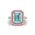 Emerald Cut CZ Stone Bezel Set Halo Two Tone Gold Ring