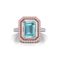Emerald Cut CZ Stone Bezel Set Halo Two Tone Gold Ring
