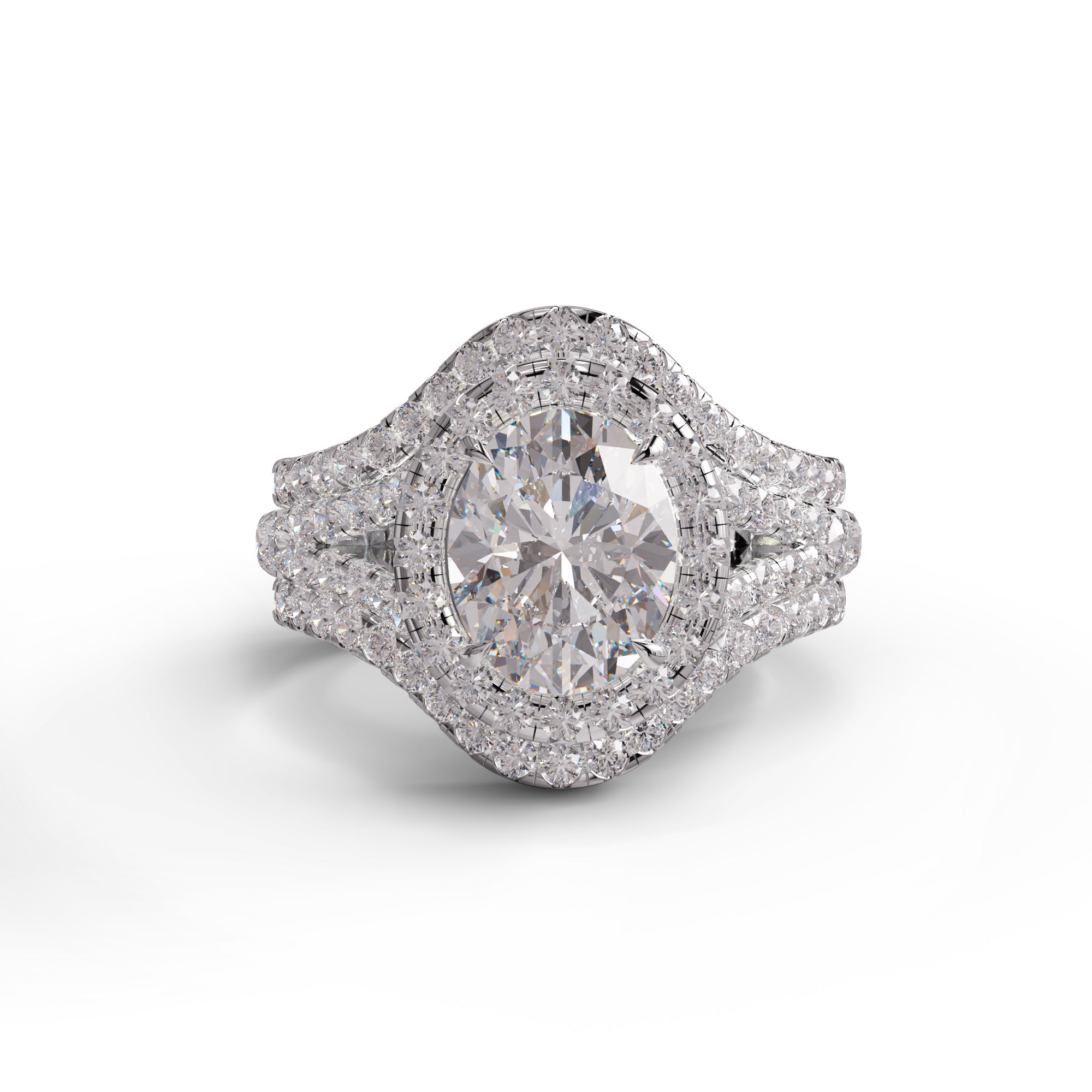 Oval Cut Moissanite Diamond Ring Set – Halo Bridal Wedding Band