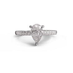 Pear Cut Moissanite Engagement Ring – Pavé Solitaire Silver Band