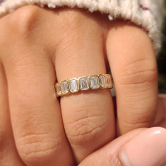 OctaPearl Bezel Set Emerald Lab Grown Diamond Full Eternity Wedding Band - alternate view