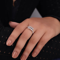 modern Moissanite ring, open style Moissanite ring, Moissanite fashion ring, Moissanite engagement ring, contemporary bypass ring, Moissanite promise ring, open bypass ring design, sparkling Moissanite band