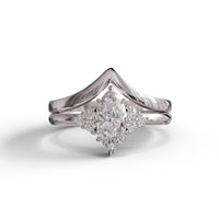 Moissanite Marquise Cluster & Chevron Ring Set – Silver Bridal