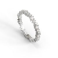 Silver ring with diamond accents on a white background, Round Moissanite Minimalist eternity Wedding Band For Women